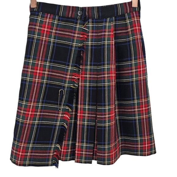 Vintage Womens 6 Wool Fringe Tartan Plaid Pleated Wrap Skirt‎ - Picture 1 of 9